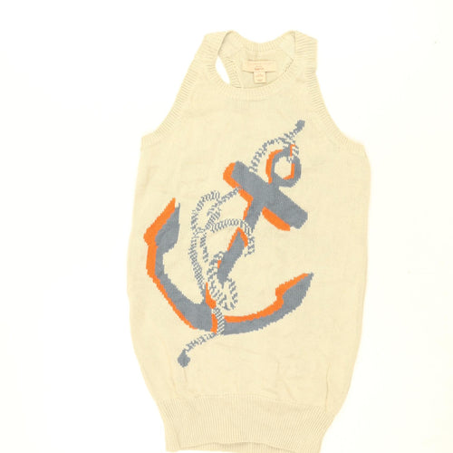 Gap Girls Beige Geometric Cotton Shift Size 8-9 Years Round Neck Pullover - Anchor Print