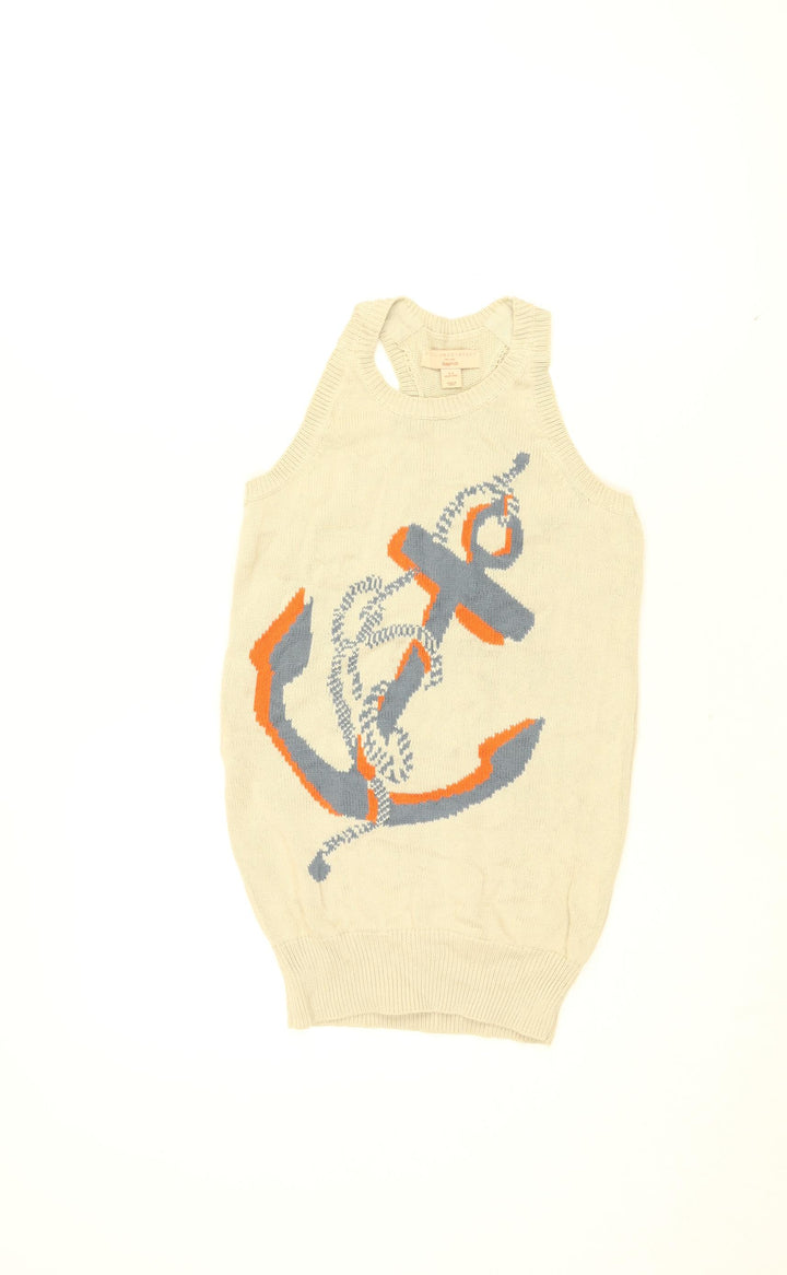 Gap Girls Beige Geometric Cotton Shift Size 8-9 Years Round Neck Pullover - Anchor Print