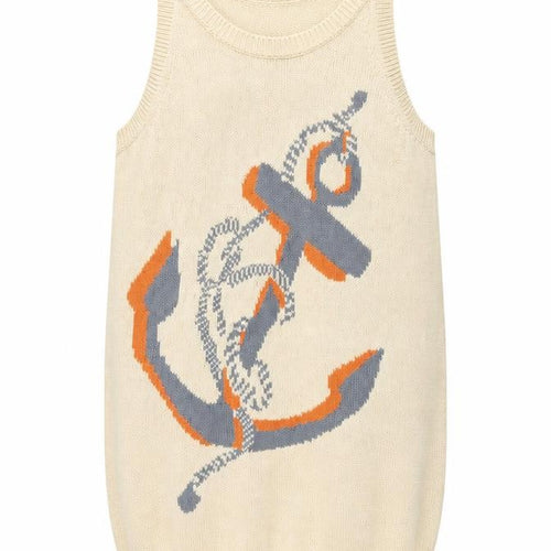 Gap Girls Beige Geometric Cotton Shift Size 8-9 Years Round Neck Pullover - Anchor Print