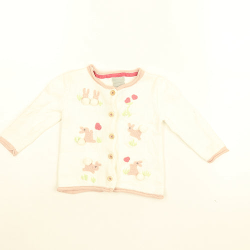 Tahari Girls White Geometric Cotton Cardigan Jumper Size 6-9 Months Button - Bunny Embroidery