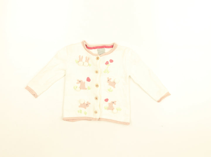 Tahari Girls White Geometric Cotton Cardigan Jumper Size 6-9 Months Button - Bunny Embroidery