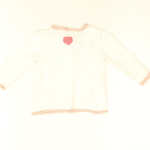 Tahari Girls White Geometric Cotton Cardigan Jumper Size 6-9 Months Button - Bunny Embroidery