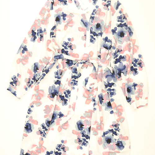 Evans Womens White Floral Polyester Shift Size 28 V-Neck Pullover