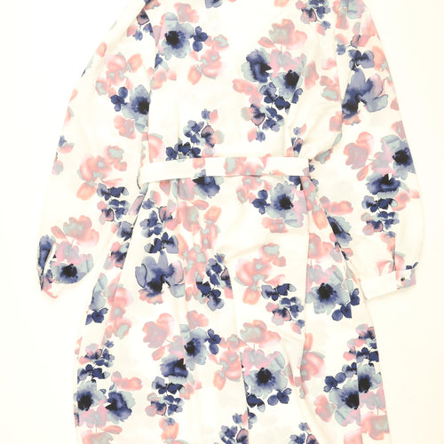 Evans Womens White Floral Polyester Shift Size 28 V-Neck Pullover