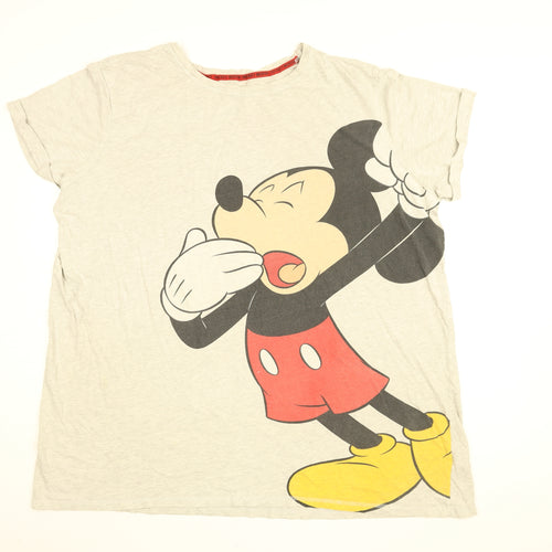 Disney Womens Grey Cotton Basic T-Shirt Size 2XL Round Neck - Mickey Mouse
