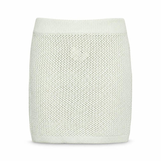 Front view of Collusion women’s blue acrylic mini skirt, size UK 8