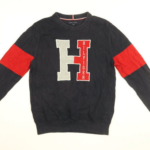 Tommy Hilfiger Mens Blue Round Neck Cotton Pullover Jumper Size S Long Sleeve - Tommy Hilfiger Logo