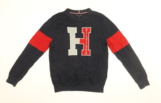 Tommy Hilfiger Mens Blue Round Neck Cotton Pullover Jumper Size S Long Sleeve - Tommy Hilfiger Logo