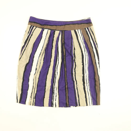 Hobbs Womens Purple Striped Linen A-Line Skirt Size 14 Zip