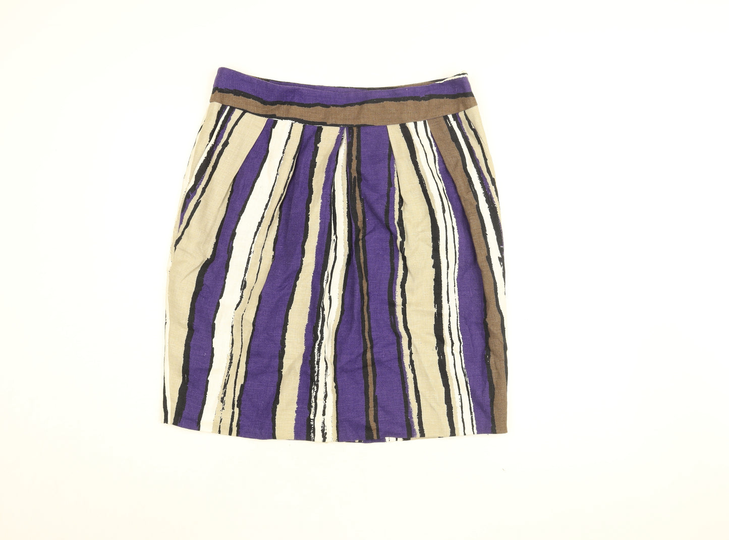 Hobbs Womens Purple Striped Linen A-Line Skirt Size 14 Zip