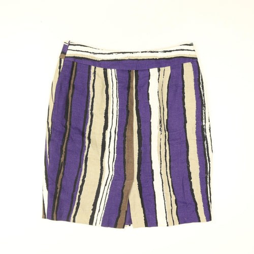 Hobbs Womens Purple Striped Linen A-Line Skirt Size 14 Zip