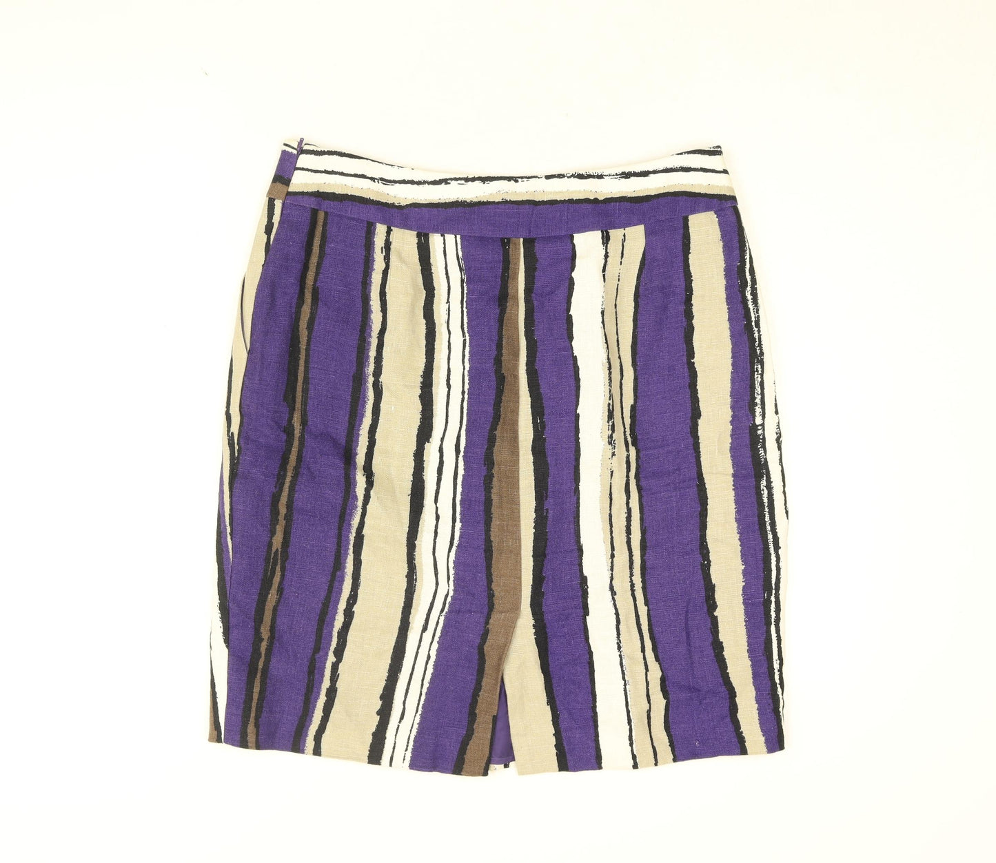 Hobbs Womens Purple Striped Linen A-Line Skirt Size 14 Zip