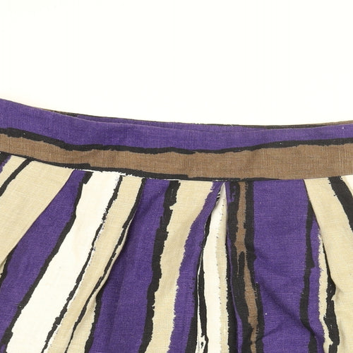 Hobbs Womens Purple Striped Linen A-Line Skirt Size 14 Zip