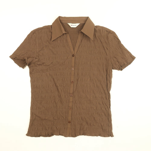 Damart Womens Brown Cotton Basic Button-Up Size 12 Collared - Size 12-14