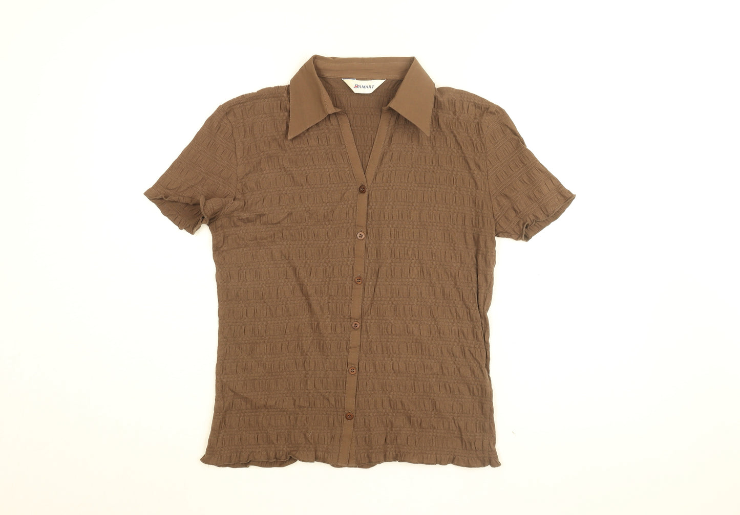 Damart Womens Brown Cotton Basic Button-Up Size 12 Collared - Size 12-14