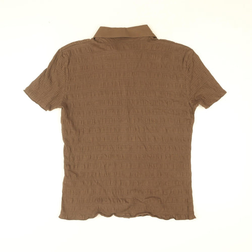Damart Womens Brown Cotton Basic Button-Up Size 12 Collared - Size 12-14