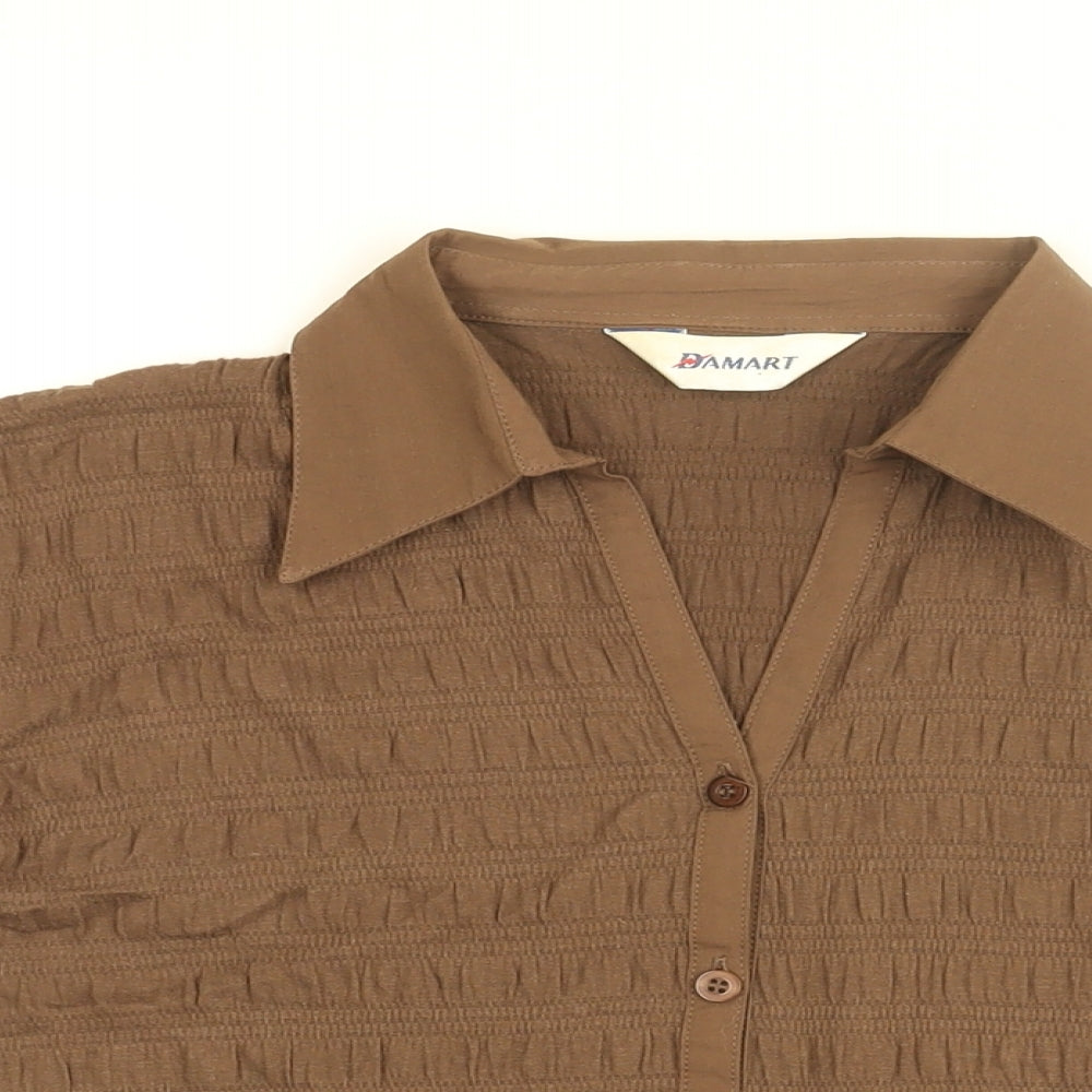 Damart Womens Brown Cotton Basic Button-Up Size 12 Collared - Size 12-14