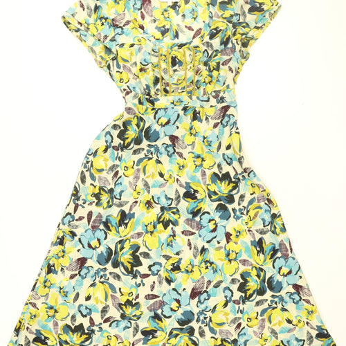 Rocha John Rocha Womens Multicoloured Floral Polyester A-Line Size 8 Round Neck Pullover