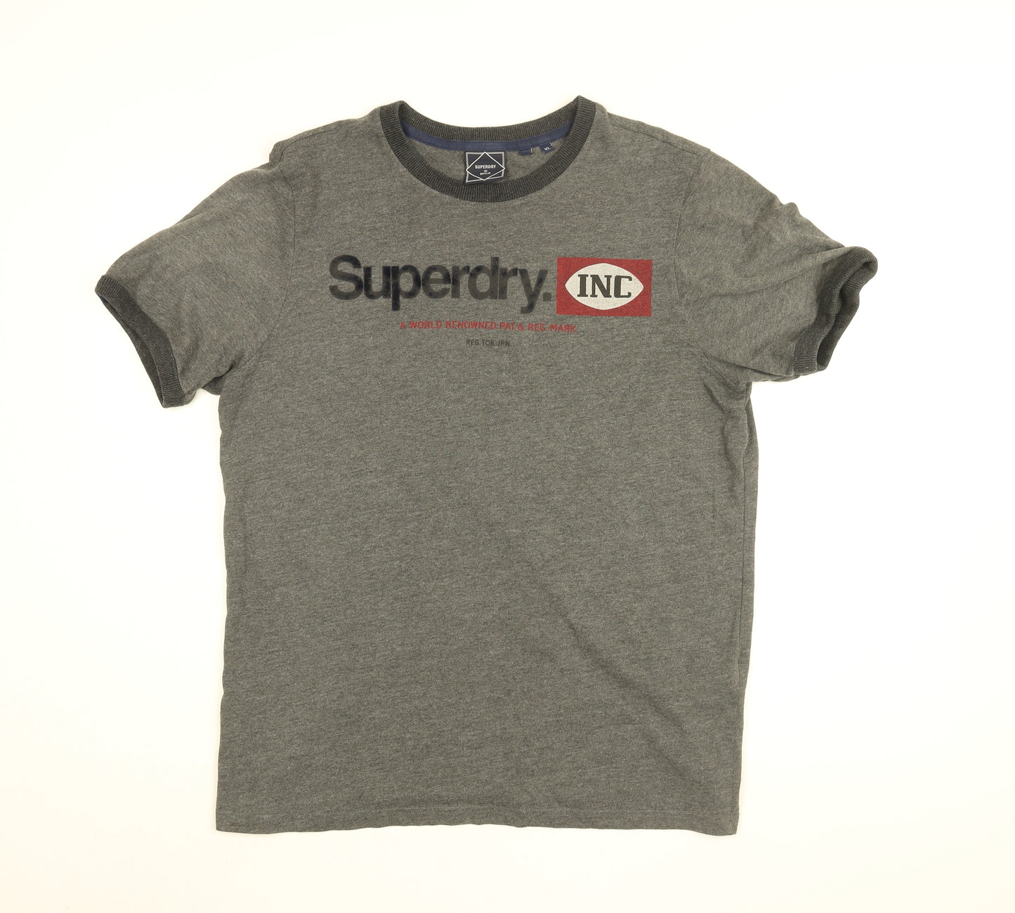 Superdry Mens Grey Cotton T-Shirt Size XL Round Neck - Superdry Logo