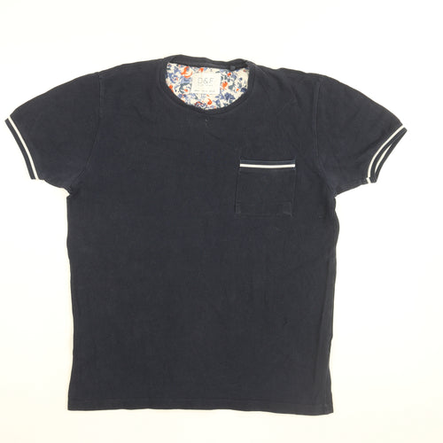 Denim & Flower Mens Blue Cotton T-Shirt Size M Round Neck