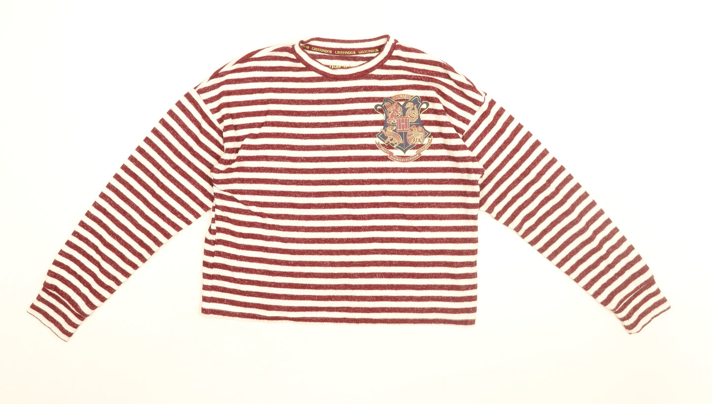 Harry Potter Womens Red Striped Viscose Top Pyjama Top Size 10 - Hogwarts Crest