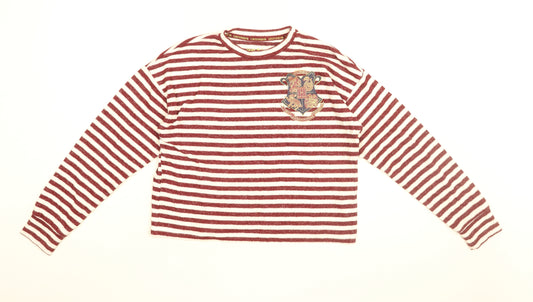 Harry Potter Womens Red Striped Viscose Top Pyjama Top Size 10 - Hogwarts Crest