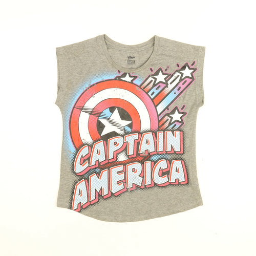 Marvel Girls Grey Cotton Basic T-Shirt Size 7-8 Years Round Neck Pullover - Captain America