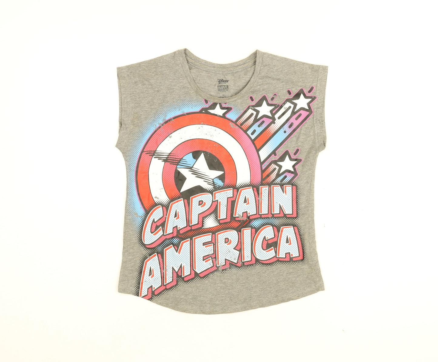 Marvel Girls Grey Cotton Basic T-Shirt Size 7-8 Years Round Neck Pullover - Captain America
