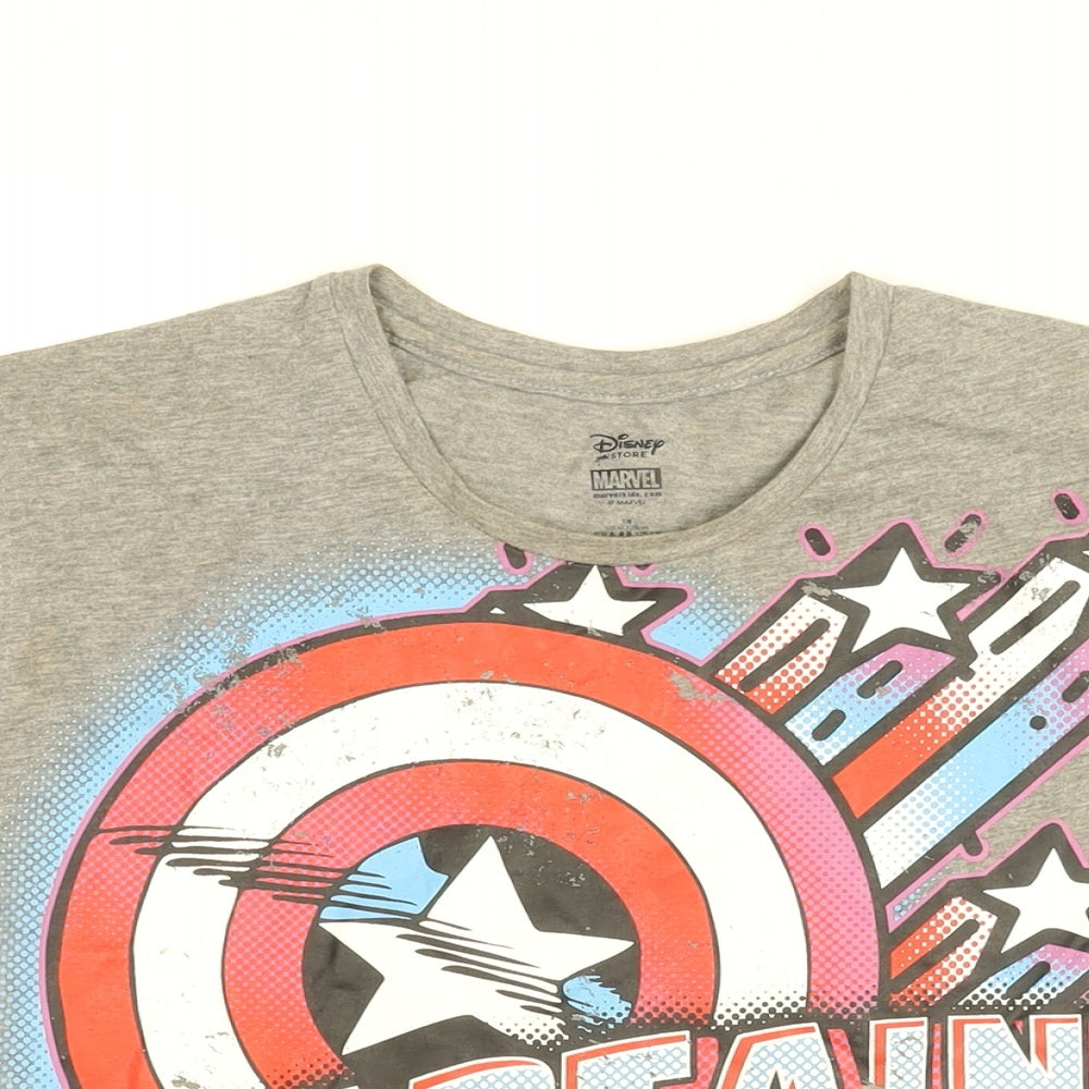 Marvel Girls Grey Cotton Basic T-Shirt Size 7-8 Years Round Neck Pullover - Captain America