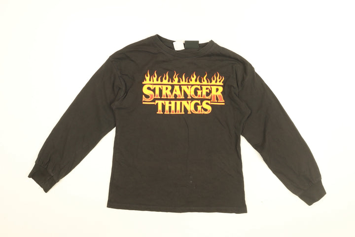 Stranger Things Girls Black Cotton Basic T-Shirt Size 11-12 Years Round Neck Pullover - STRANGER THINGS
