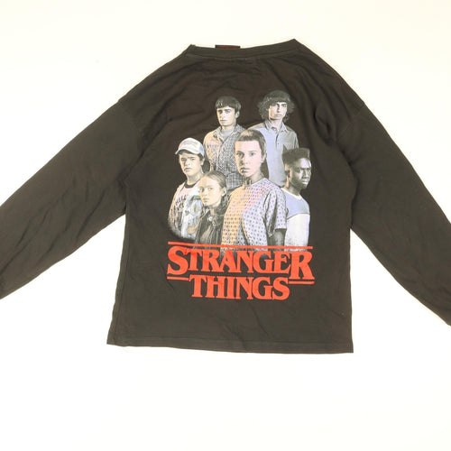 Stranger Things Girls Black Cotton Basic T-Shirt Size 11-12 Years Round Neck Pullover - STRANGER THINGS