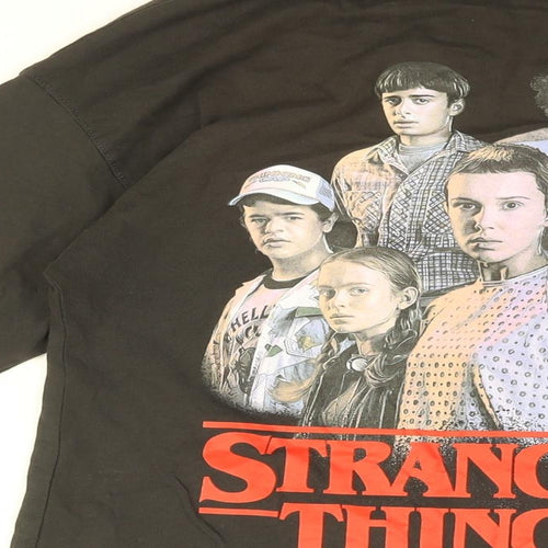 Stranger Things Girls Black Cotton Basic T-Shirt Size 11-12 Years Round Neck Pullover - STRANGER THINGS