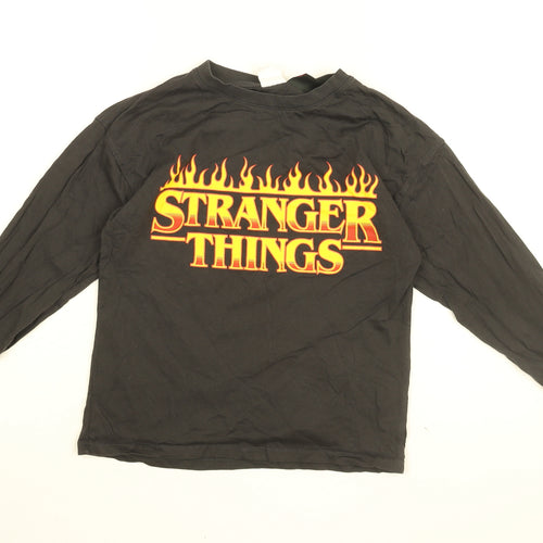 Stranger Things Girls Black Cotton Basic T-Shirt Size 11-12 Years Round Neck Pullover - STRANGER THINGS