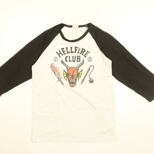Stranger Things Boys White Polyester Basic T-Shirt Size 15-16 Years Round Neck Pullover - Hellfire Club