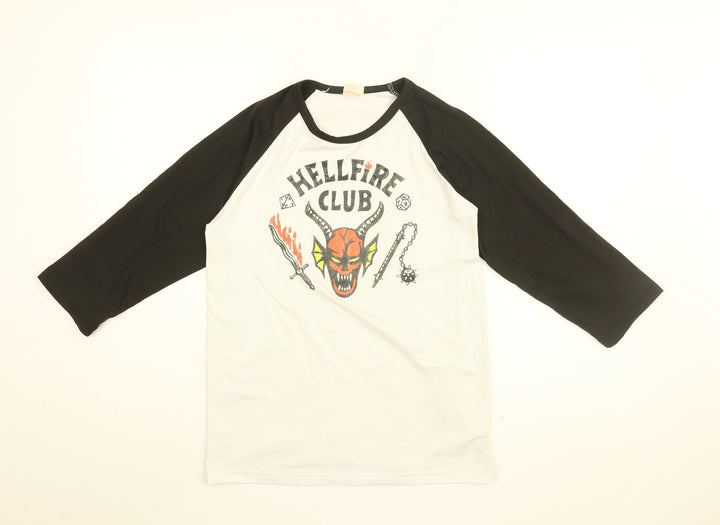 Stranger Things Boys White Polyester Basic T-Shirt Size 15-16 Years Round Neck Pullover - Hellfire Club