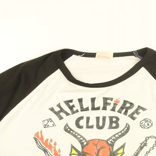 Stranger Things Boys White Polyester Basic T-Shirt Size 15-16 Years Round Neck Pullover - Hellfire Club