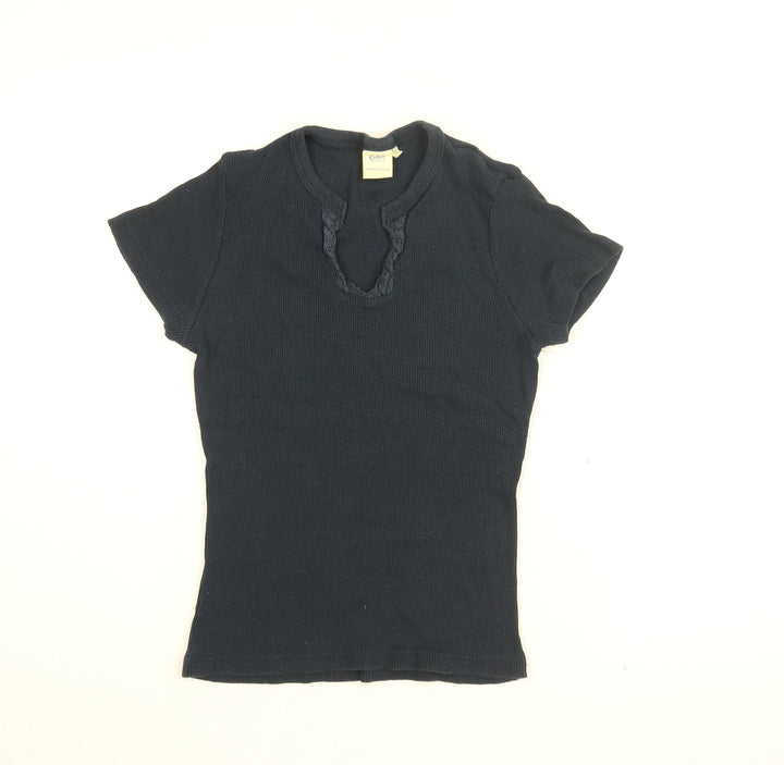 Cotton Traders Womens Blue Cotton Basic T-Shirt Size 12 V-Neck