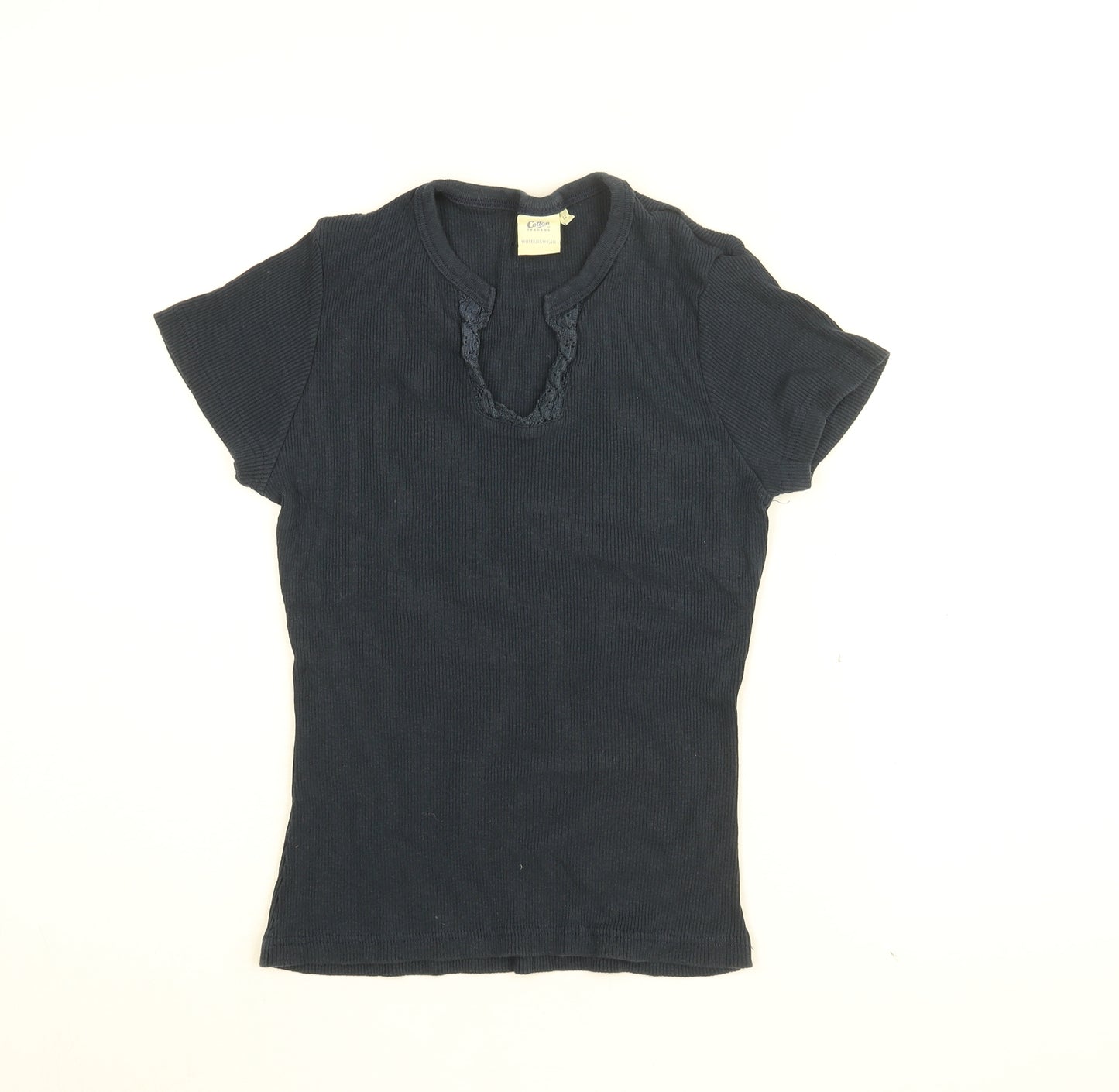 Cotton Traders Womens Blue Cotton Basic T-Shirt Size 12 V-Neck