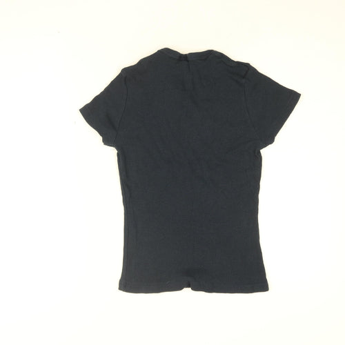 Cotton Traders Womens Blue Cotton Basic T-Shirt Size 12 V-Neck