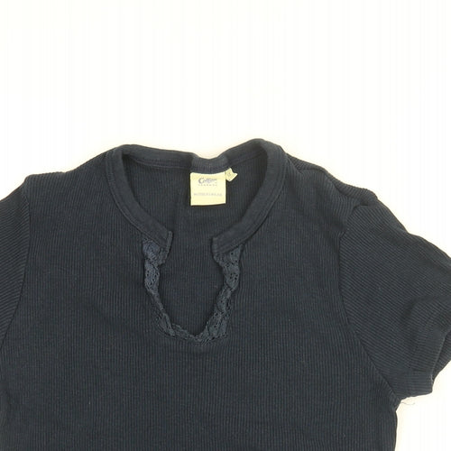 Cotton Traders Womens Blue Cotton Basic T-Shirt Size 12 V-Neck
