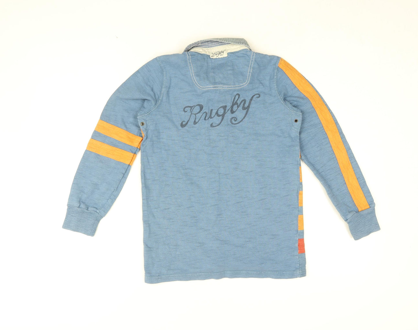 Joules Boys Blue Striped Cotton Basic T-Shirt Size 9-10 Years Collared Button - First Team Joules