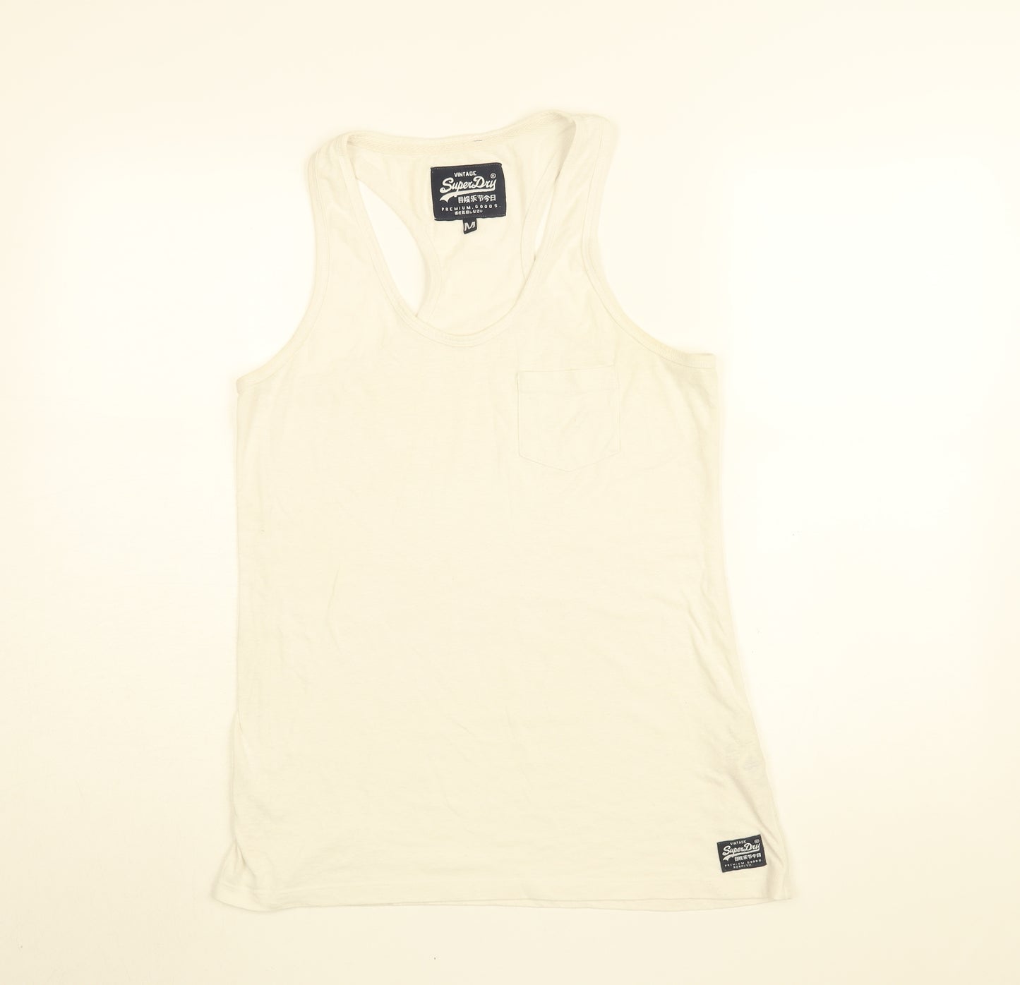 Superdry Womens White Cotton Basic Tank Size M Round Neck