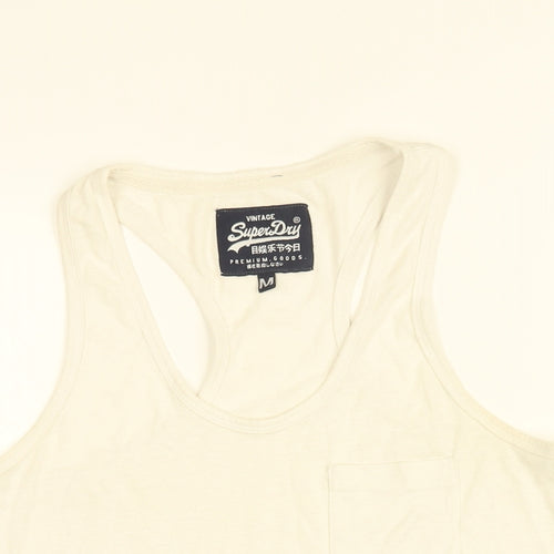 Superdry Womens White Cotton Basic Tank Size M Round Neck