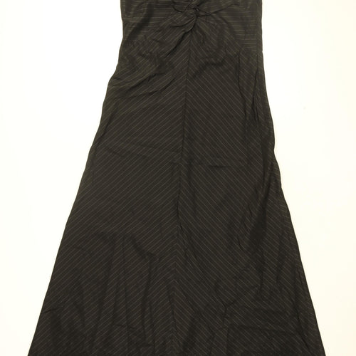 James Lakeland Womens Black Striped Polyester A-Line Size 14 V-Neck Zip