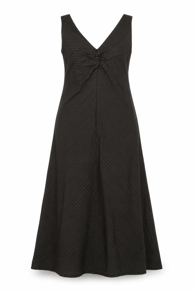 James Lakeland Womens Black Striped Polyester A-Line Size 14 V-Neck Zip