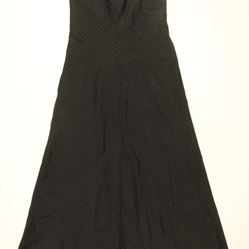 James Lakeland Womens Black Striped Polyester A-Line Size 14 V-Neck Zip