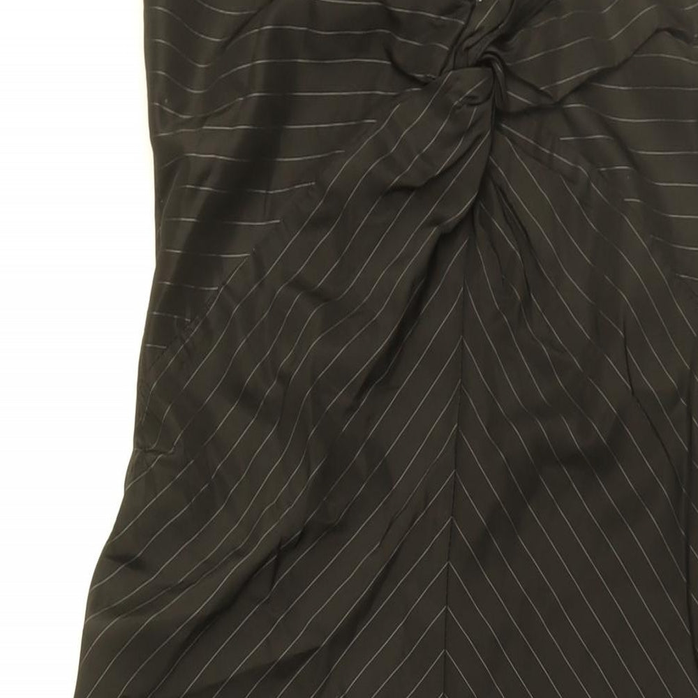 James Lakeland Womens Black Striped Polyester A-Line Size 14 V-Neck Zip