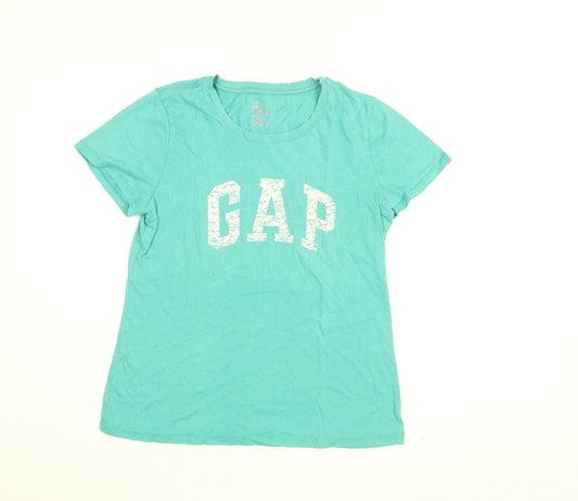 Gap Womens Blue Cotton Basic T-Shirt Size L Round Neck - Gap Logo