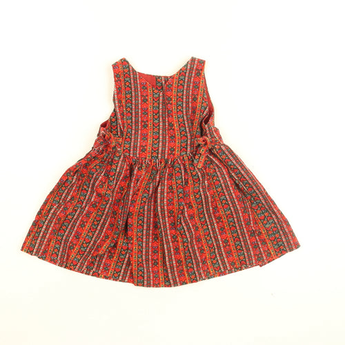 Laura Ashley Girls Red Floral Cotton A-Line Size 12 Months V-Neck Button