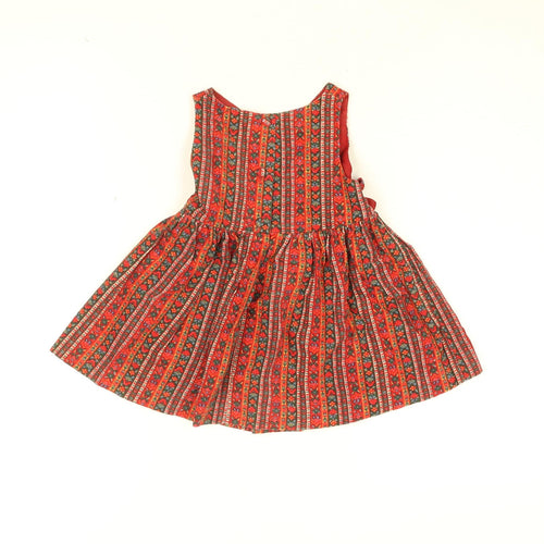 Laura Ashley Girls Red Floral Cotton A-Line Size 12 Months V-Neck Button